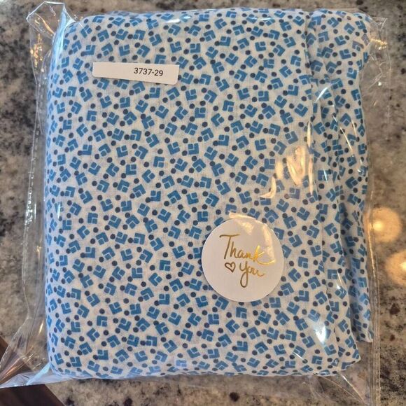 Fabric, White/Blue/Black Mini Geometric & Dot Print Cotton possibly Cotton/Poly - Picture 2 of 3